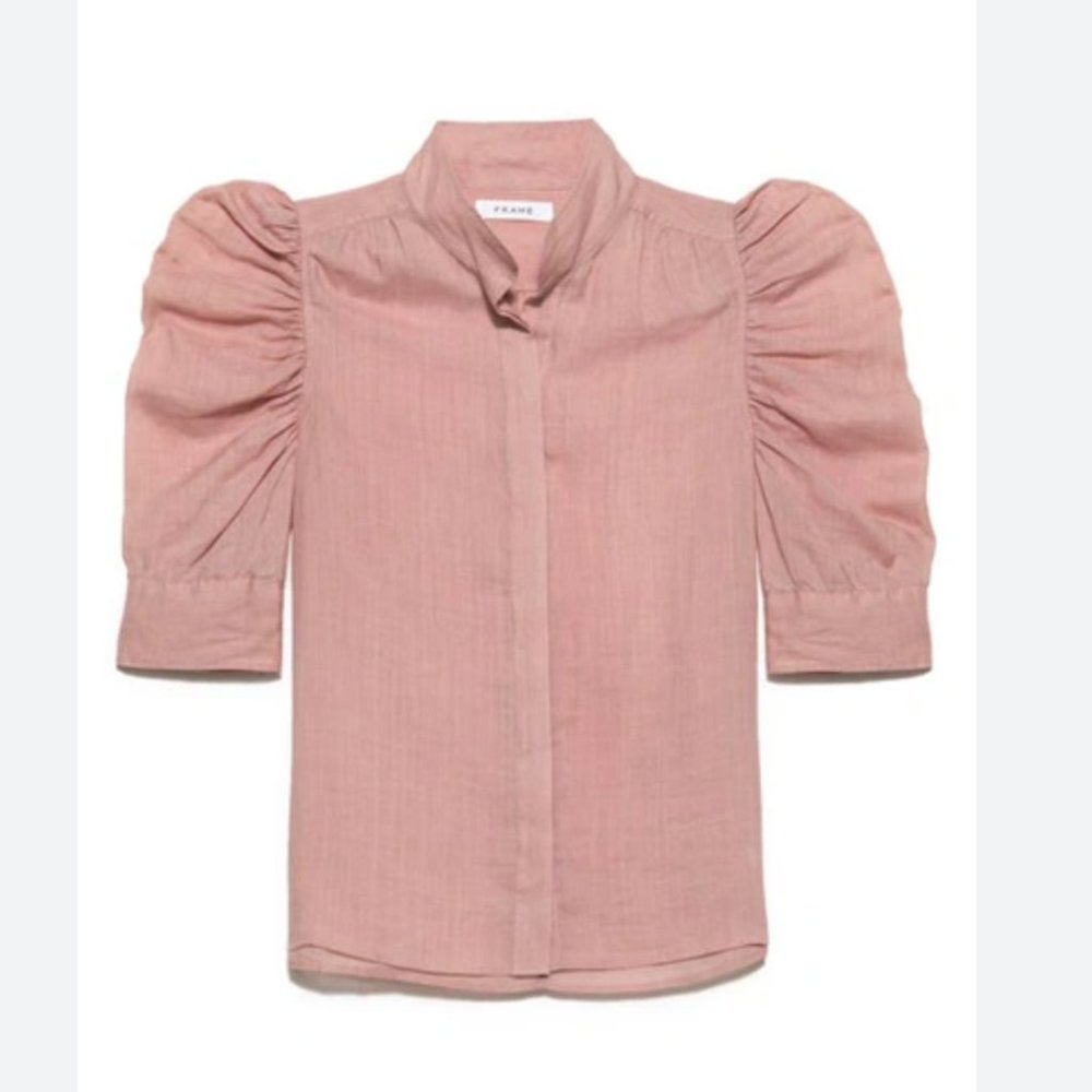 Frame Gillian Puff Sleeve Blouse In Bright Terracotta Sz Small